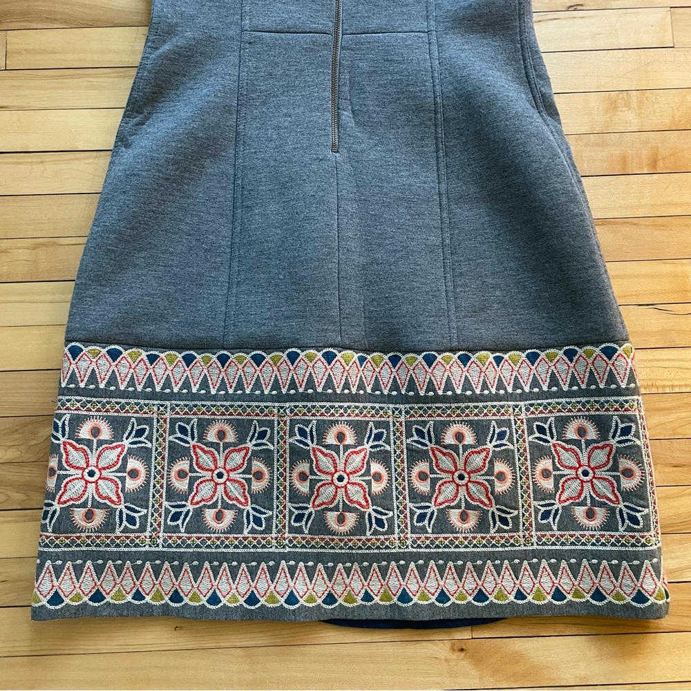 Maeve Gray Embroidered Sleeveless Mini Dress with Pink & Blue Accents - Picture 6 of 10